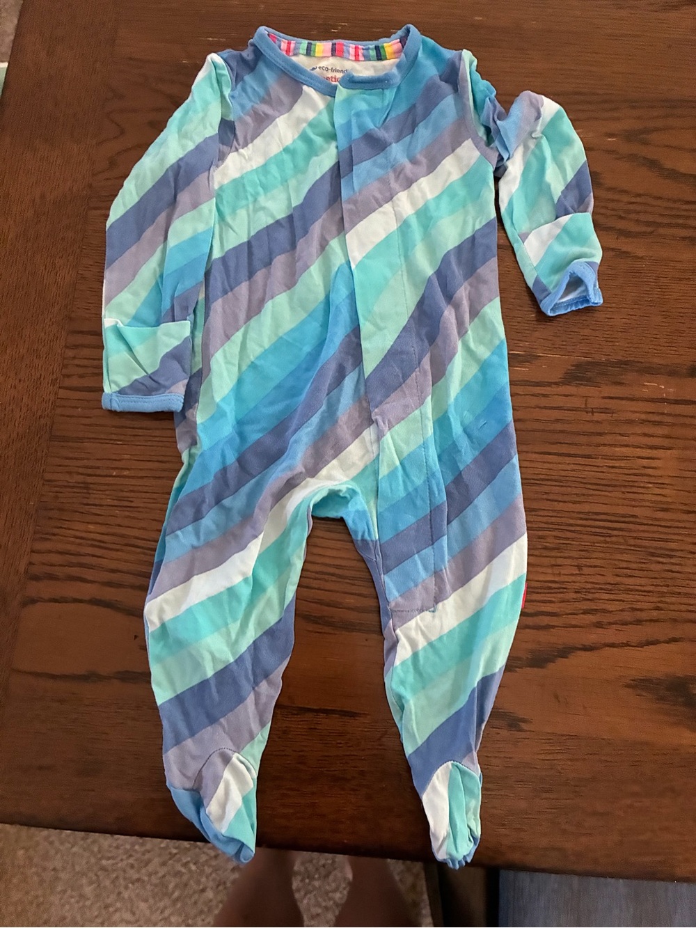 Magnetic me Striped Blue Multi Footed One-Piece Pajamas for Kids, 0-3 months